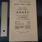 Royal Mail Line; SS Andes Tissue Deckplan  May 1970