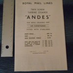 Royal Mail Line; SS Andes Tissue Deckplan 1967